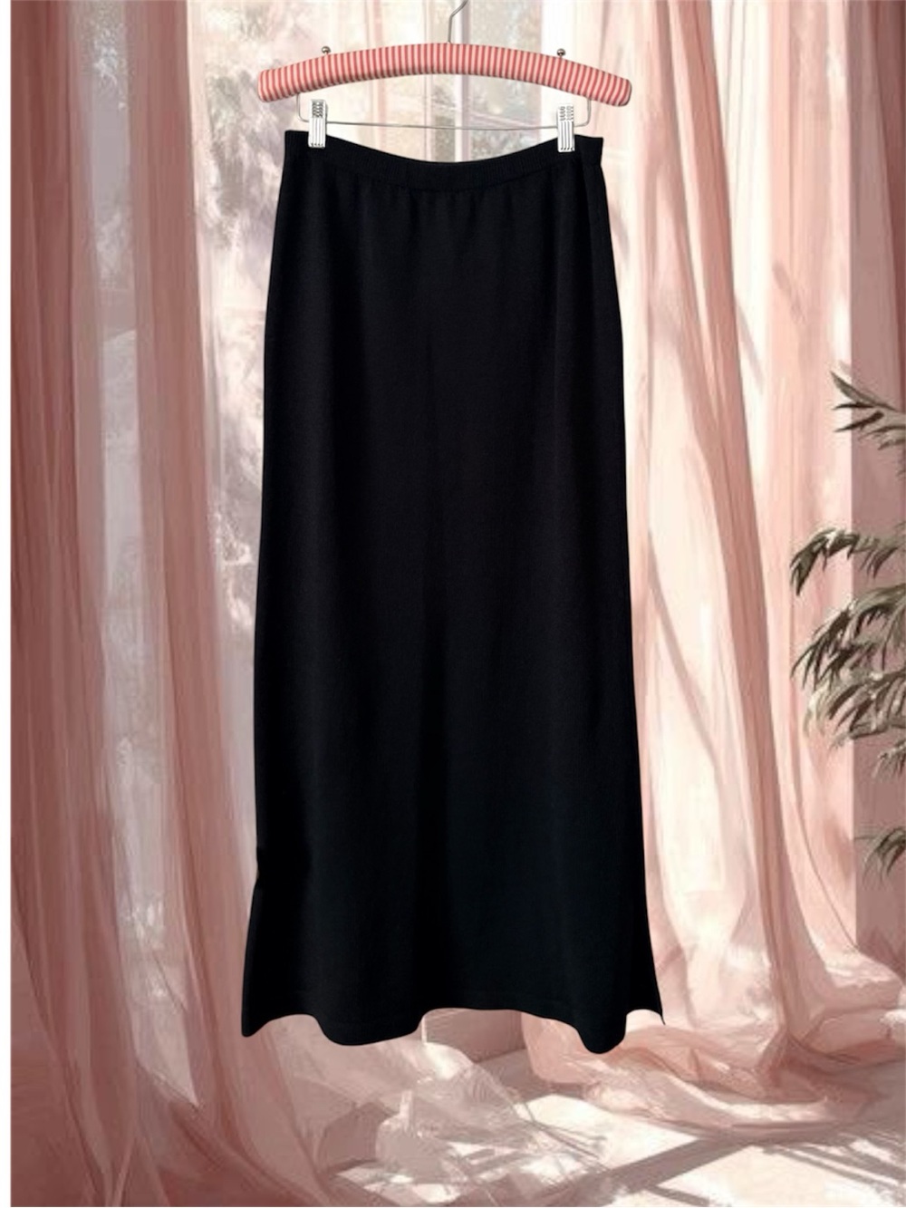 VTG Helen Hsu Black Knit Midi Skirt Size L - Picture 2 of 10